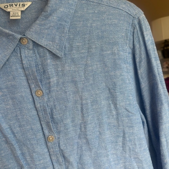 Orvis Womens Linen Blend Long Sleeve Button Down Collared Shirt Blue Sz Small - Picture 6 of 7